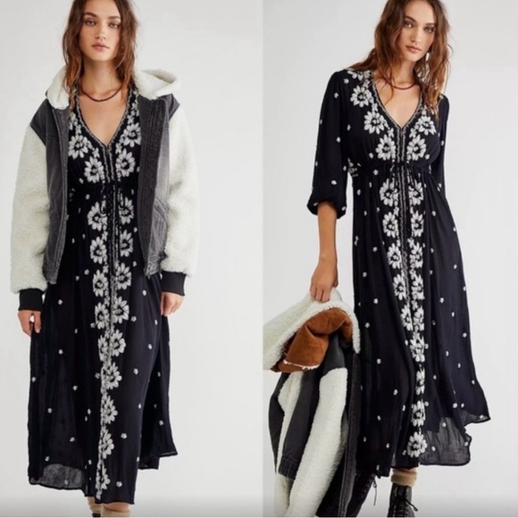 EUC Free People Embroidered Fable Midi Prairie Hippie Boho Dress size S - Picture 11 of 11